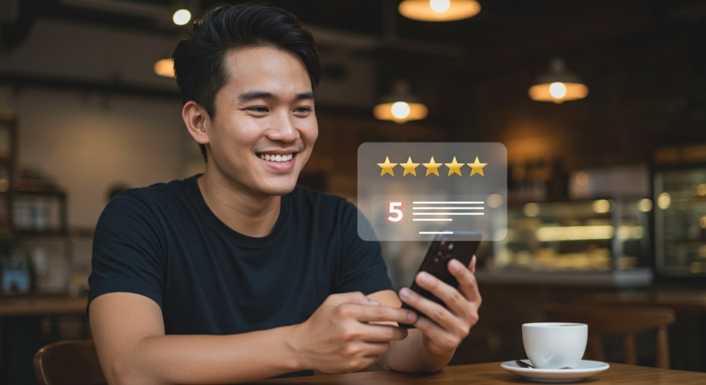 A customer leaves a juicy five star review.